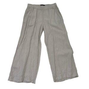 Tahari 100% Linen Wide Leg Cropped Pants Breezy Lagenlook Cream size Medium